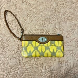 Fossil Yellow and Brown Wristlet Clutch